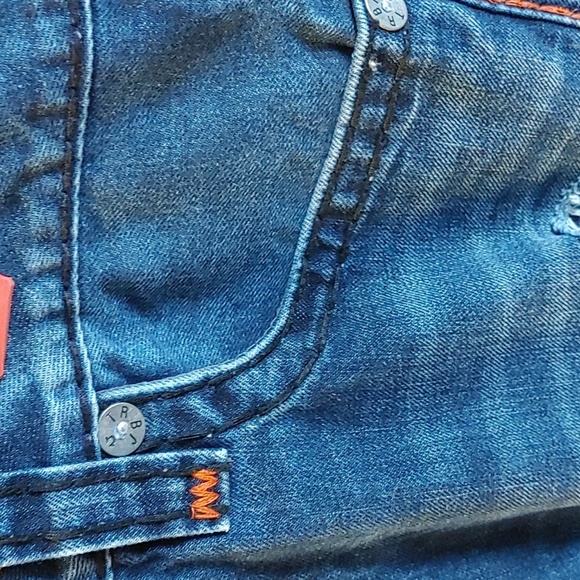 True Religion Mens Ricky Straight Leg Distressed Jeans with Flap, Style M859NWY1 - Picture 5 of 16